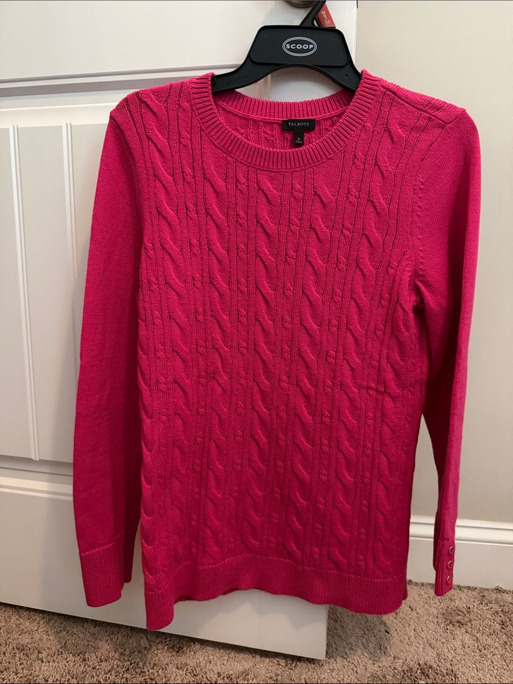 Talbots Hot Pink Cable-Knit Crewneck Sweater